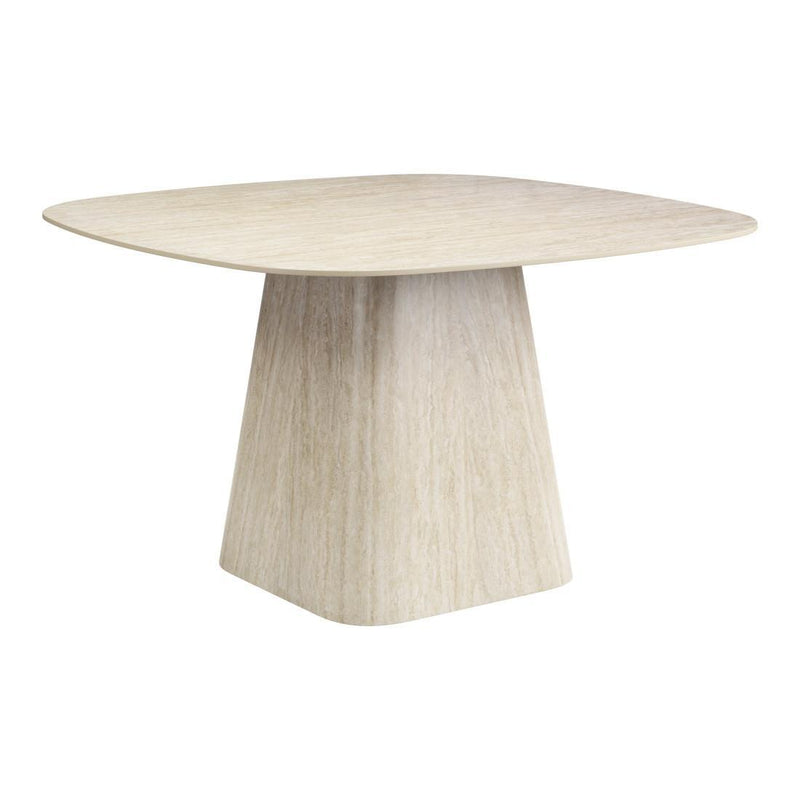Sintered Stone And Wood Pedestal Base Square Dining Table - Natural