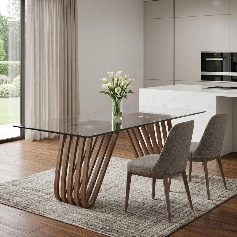 Clear And Glass And Solid Wood Double Pedestal Base Dining Table - Brown