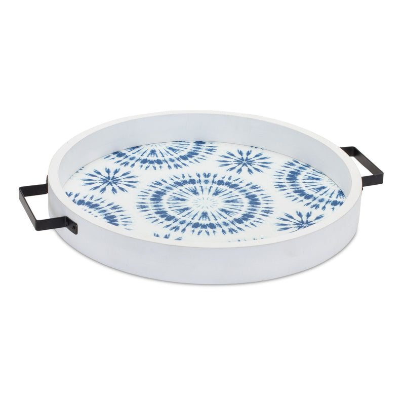 Round Solid Wood Vanity Tray With Handles (Set of 2) - Blue