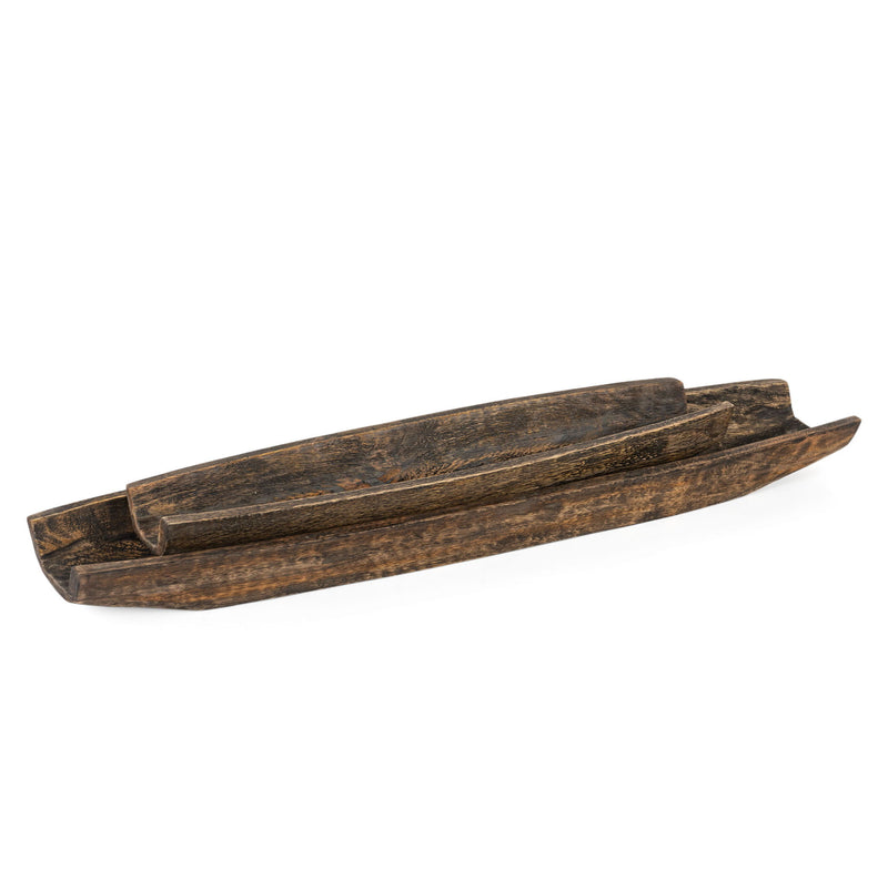 Solid Wood Boat Vanity Trays (Set of 2) - Dark Brown