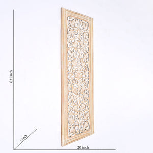 Floral Hand Carved Mandala Rectangular Wall Decor Accent - Gold / White