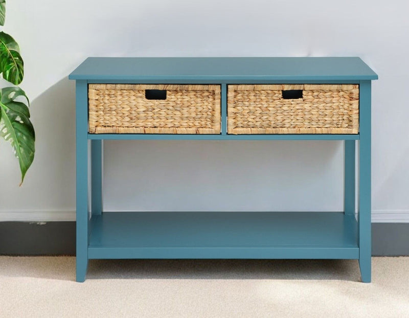 Solid Wood Console Table - Teal Blue