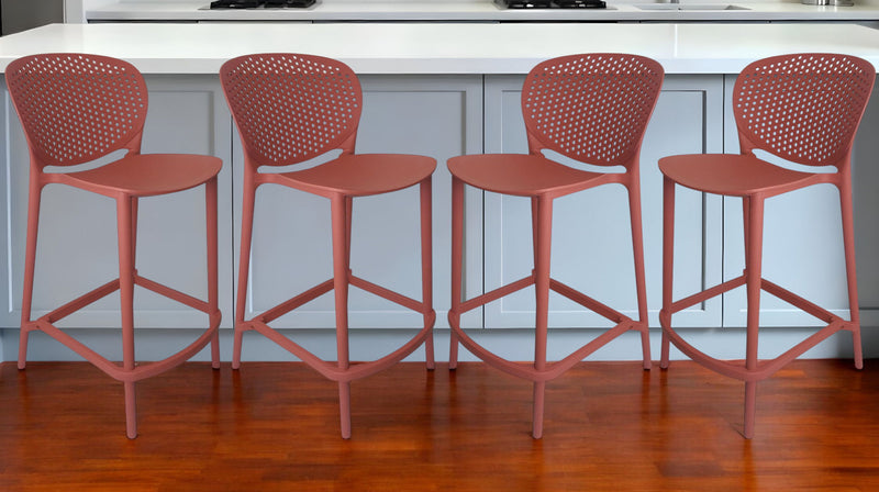 30" Contemporary Heavy Duty Plastic Low Back Bar Height Bar Chairs (Set of 4) - Orange