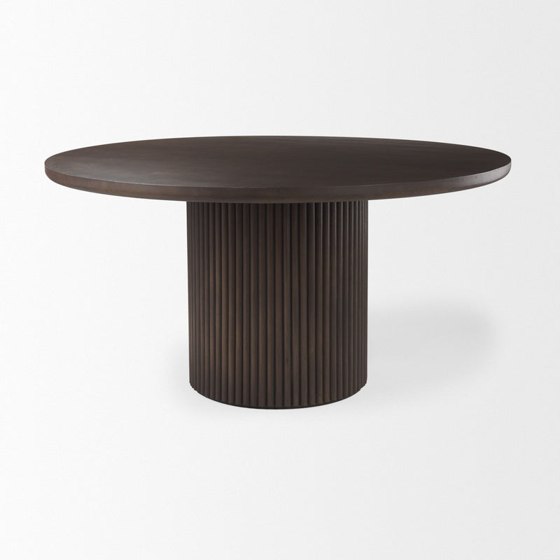 Solid Wood Pedestal Base Round Top Dining Table (727869) - Brown