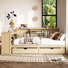 Load image into Gallery viewer, Corner Daybed With Storage Drawers, Desk, Charging Port &amp; Bookcase
