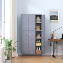Load image into Gallery viewer, 15 Door Lockers With Lock For Storage In Home, Gym, Office, And School - Gray
