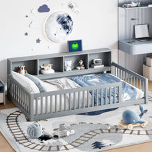 Load image into Gallery viewer, Twin Long Floor Bed With Storage Cabinets And USB Ports - Gray
