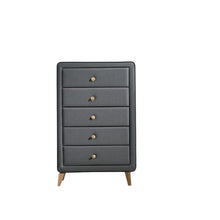 Load image into Gallery viewer, Upholstery 5 Drawer Chest Dresser With Light Natural Legs - Light Gray
