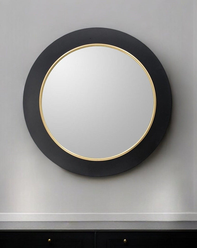 32" Lighted Round Metal Framed Accent Mirror - Black / Gold