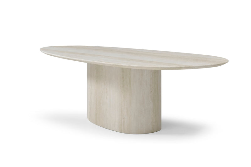 Marble Pedestal Base Oval Dining Table - Beige