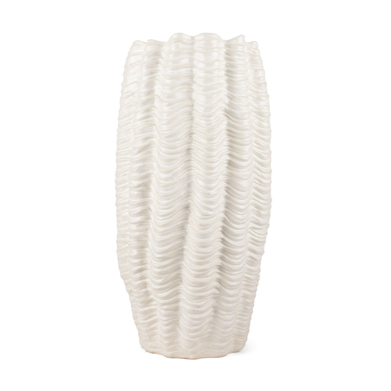 Cylinder Sculptural Waves Table Vase - Cream