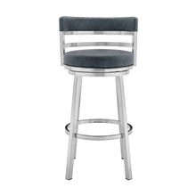 Load image into Gallery viewer, Faux Leather And Stainless Steel Swivel Low Back Counter Height Bar Chair - Dark Gray And Silver
