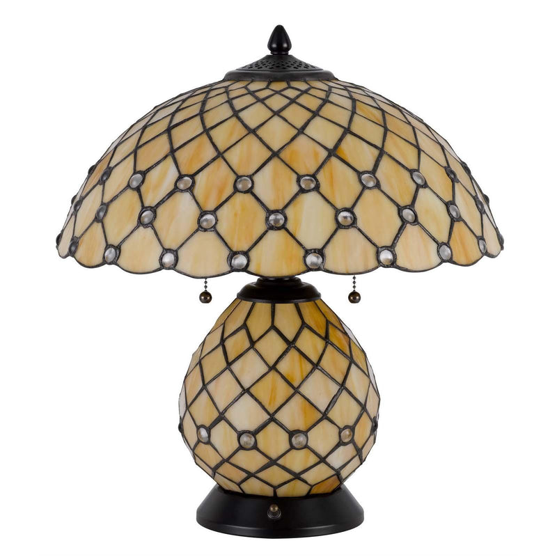 Two Light Round Tiffany Lamp With Dome Shade - Amber / Black