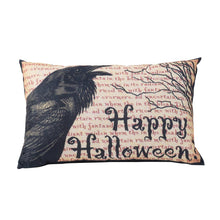 Load image into Gallery viewer, Crow Happy Halloween Pillow - Beige / Black
