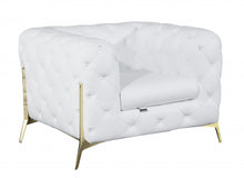 Load image into Gallery viewer, Glam Tufted Leather Armchair - White And Gold
