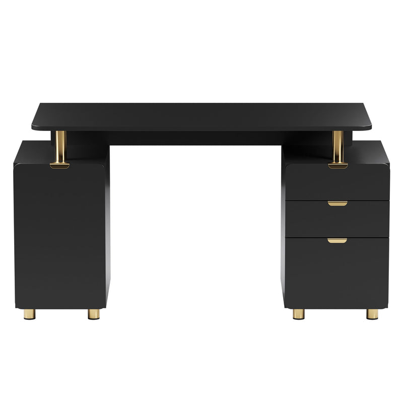 Pedestal Executive Desk With Three Drawers - Black / Gold
