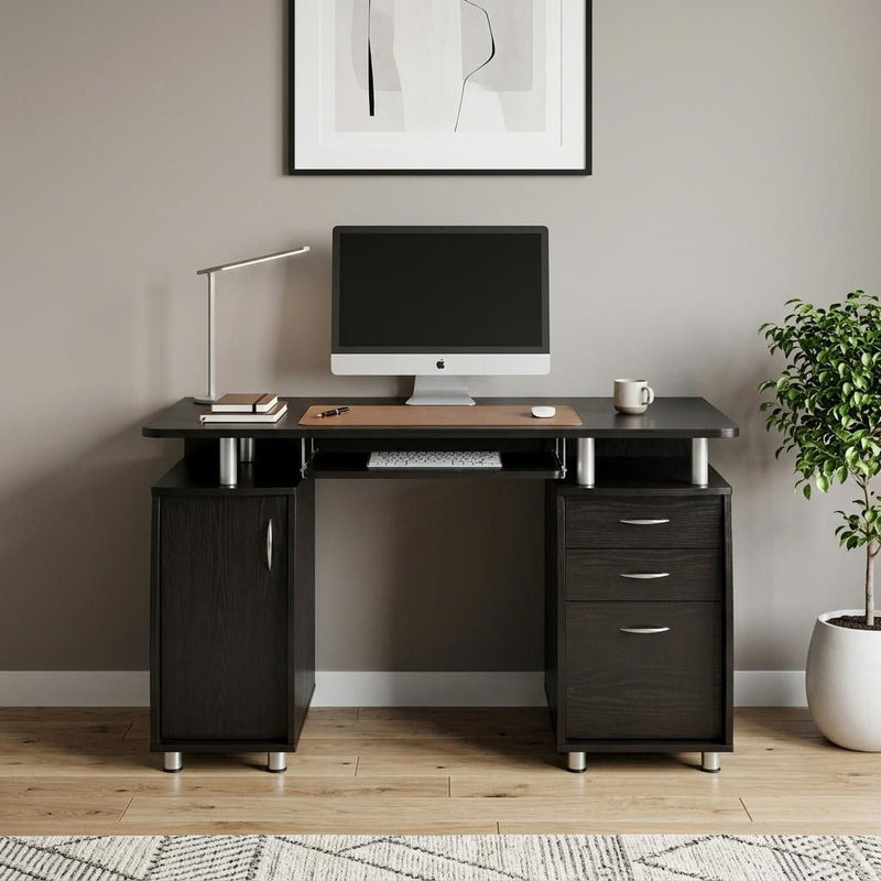 Pedestal Computer Desk With Three Drawers - Espresso