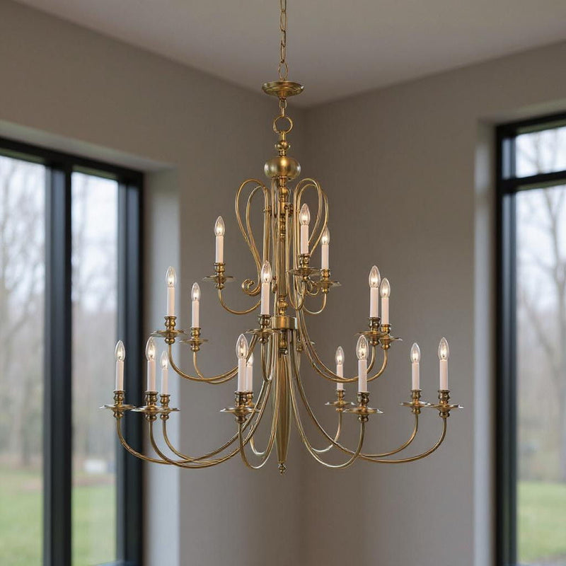 44" Multi Light Dimmable Chandelier With Shades - Antiqued Brass