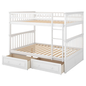 Full over Full Bunk Bed with Drawers, Convertible Beds, White(OLD SKU: SM000241AAK-1)