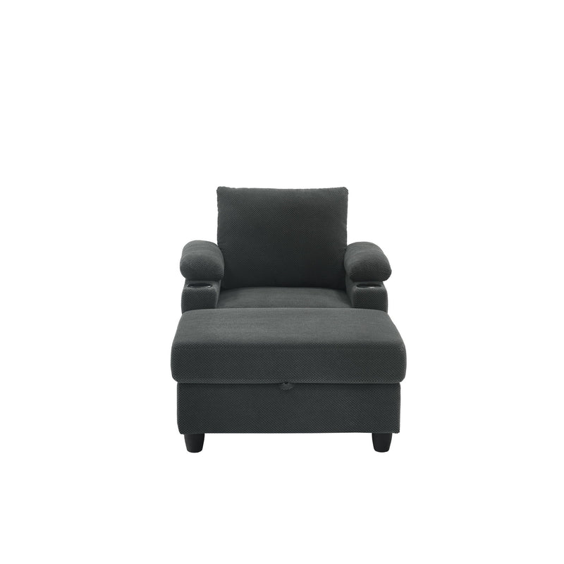 Accent Chair With Storage Ottoman, Reclining Single Chaise Lounge With Cupholders And USB, C Ports