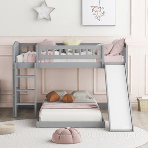 Twin Over Twin Bunk Bed with Slide and Ladder, Gray(OLD SKU :LP000514AAE)