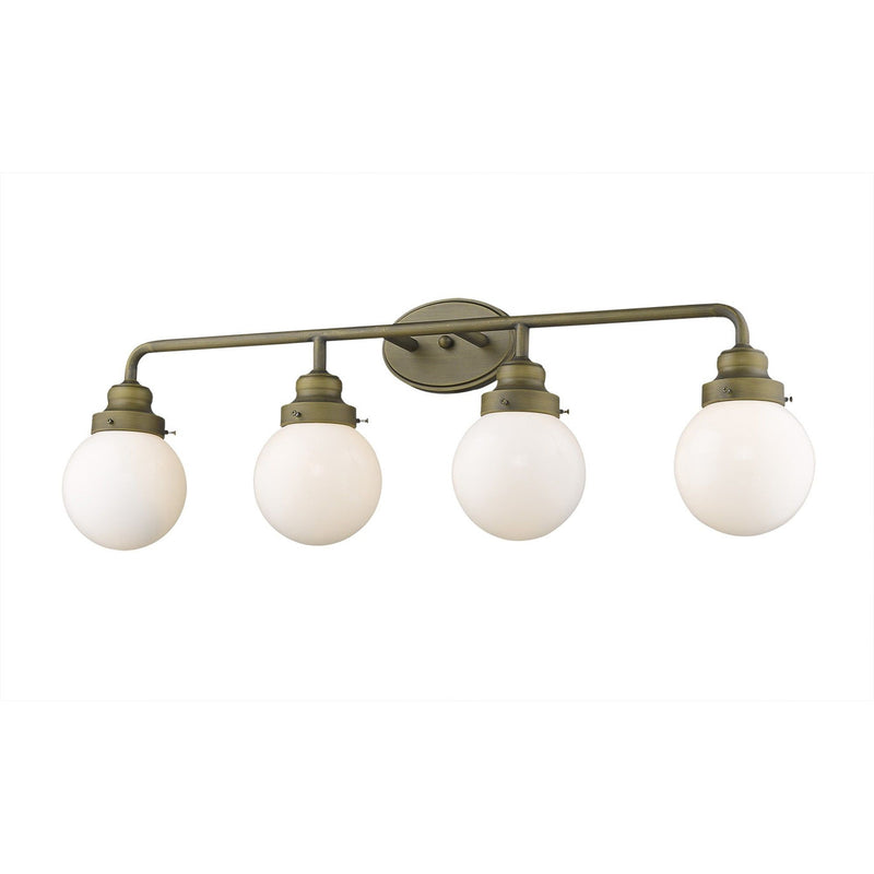 Metal And Glass Four Light Vanity Light - Brass And White