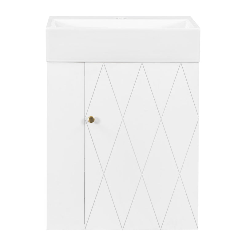 Modern Bathroom Vanity With Sink, Diamond Pattern Doors