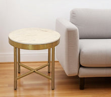 Load image into Gallery viewer, 20" Marble And Iron Round Cross Legs End Table - Brass

