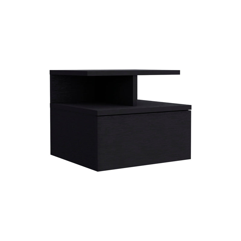 12" One Drawer Faux Wood Floating Nightstand - Black