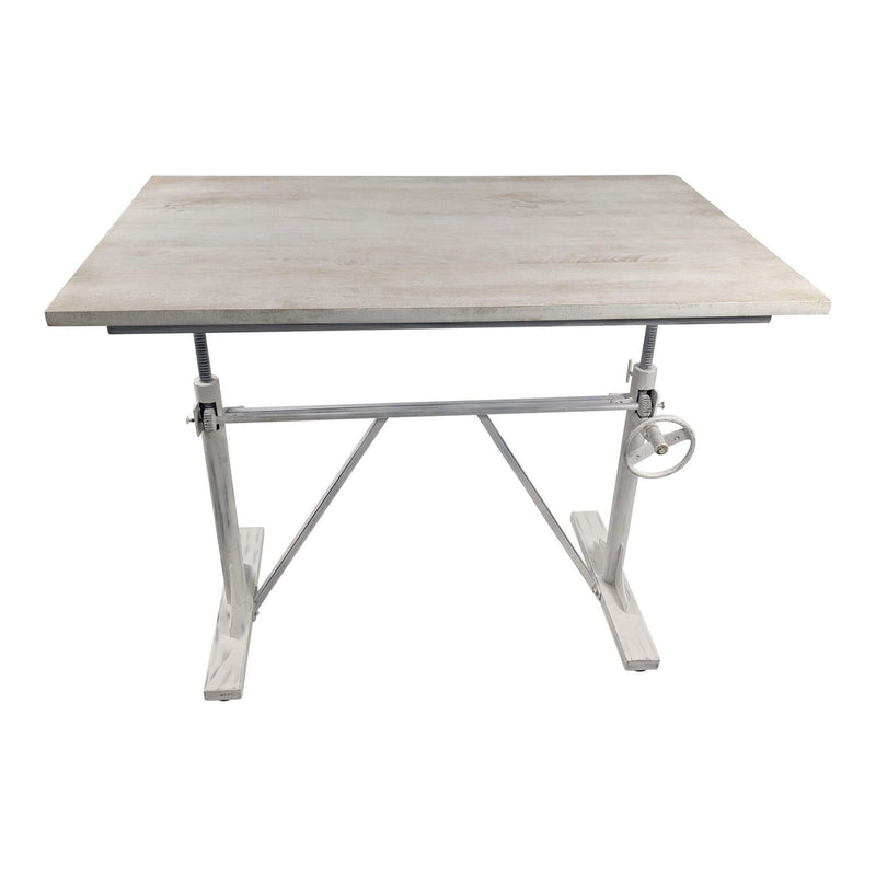 Adjustable Pedestal Drafting Table - Antiqued White