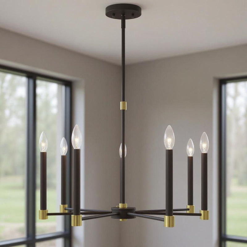 Seven Light Dimmable Chandelier With Shades - Bronze