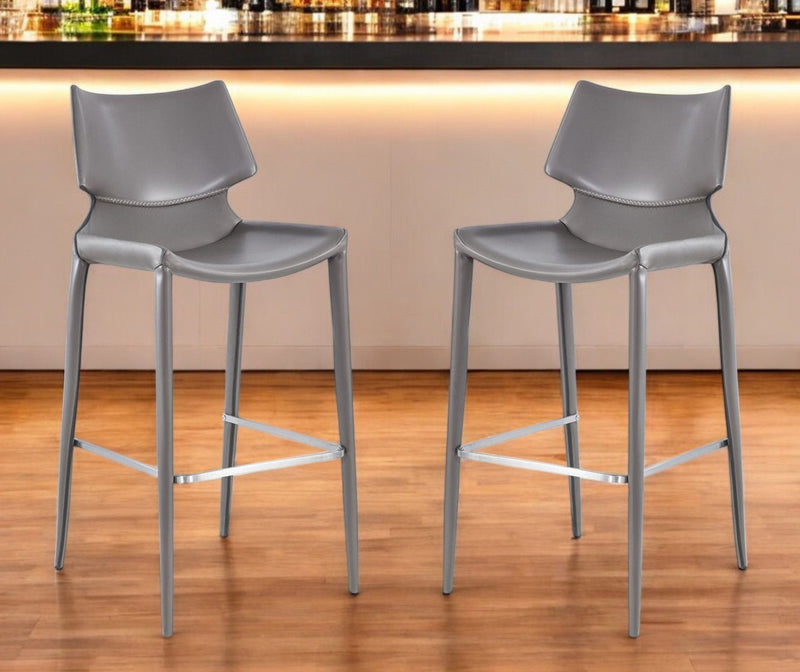 Faux Leather And Steel Low Back Bar Height Bar Chairs (Set of 2) - Gray