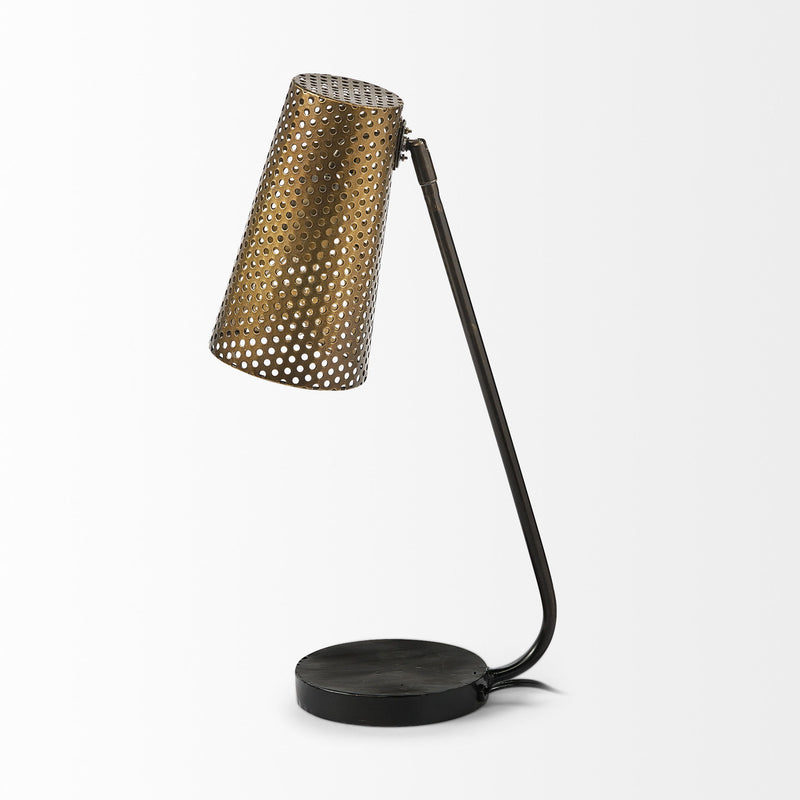 Metal Pierced Novelty Table Lamp With Cylinder Shade - Black / Gold