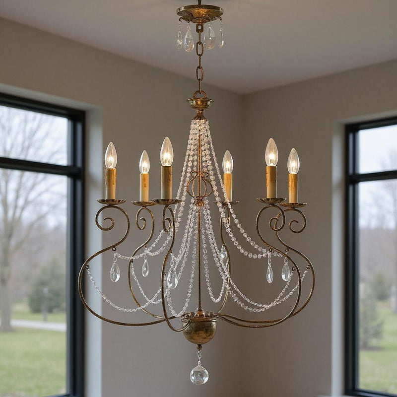 33'' Six Light Dimmable Chandelier With Shades - Bronze
