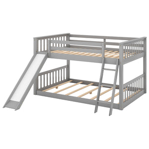 Full over Full Bunk Bed with Convertible Slide and Ladder, Gray