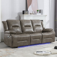 Load image into Gallery viewer, 3 Seater Home Theater Recliner Manual Recliner Chair With A LED Light Strip Two Built-In Cup Holders For Living Room
