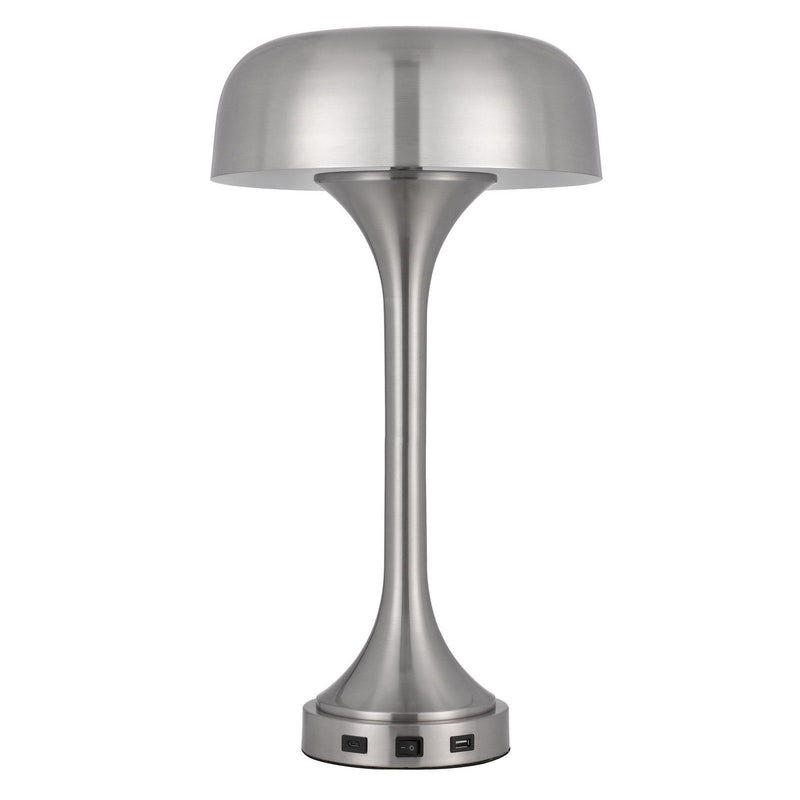 Metal Two Light USB Table Lamp With Nickel Dome Shade - Nickel