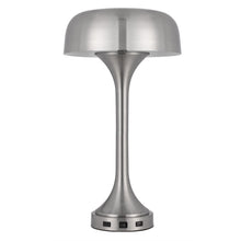 Load image into Gallery viewer, Metal Two Light USB Table Lamp With Nickel Dome Shade - Nickel
