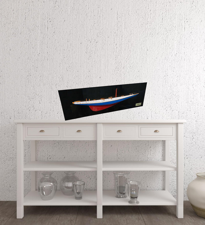 Hand Painted Half-Hull Model Boat - Blue / Red / Rainbow