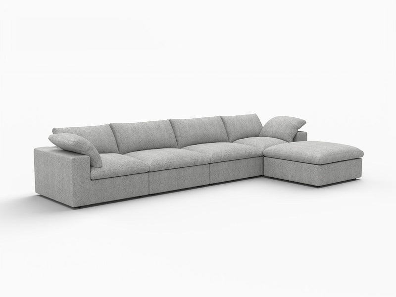 2 Piece Living Room Set Blend Modular Sofa & Ottoman Storage - Light Gray