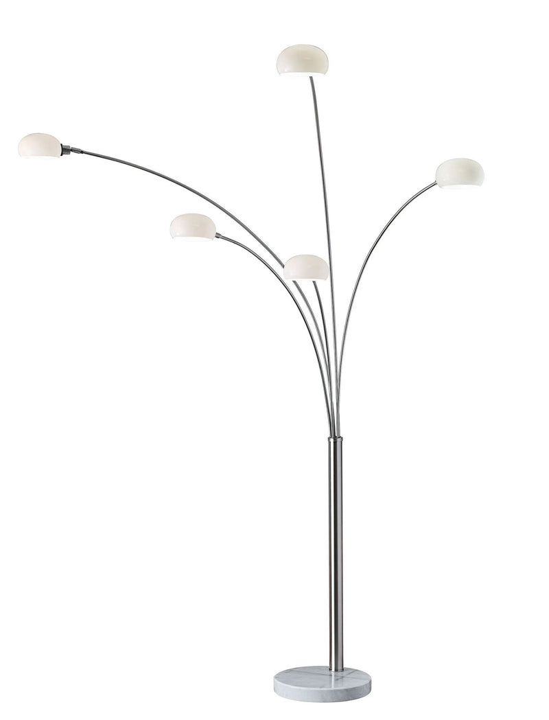 Steel Five Light Tree Floor Lamp With Glass Dome Shade - Silver / White