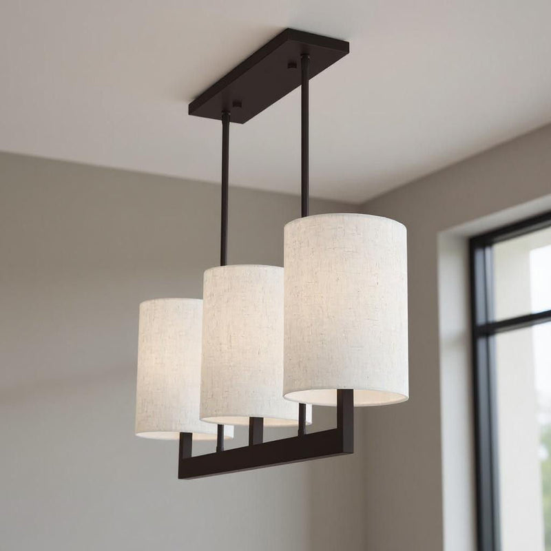 22" Three Light Dimmable Chandelier With Shades - Bronze
