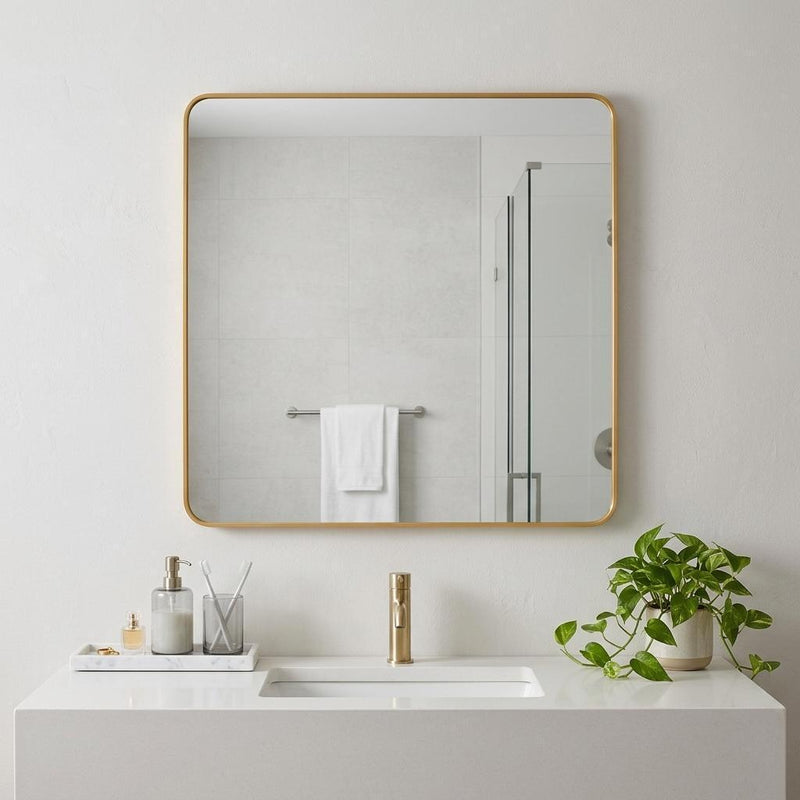 Aluminum Square Framed Bathroom Vanity Mirror (756103) - Gold