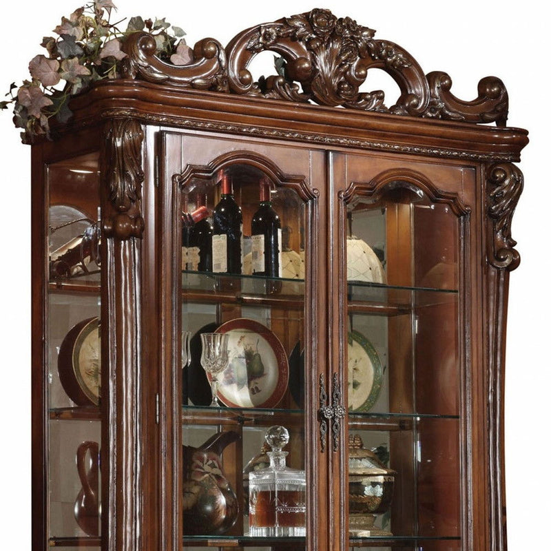 Oak Wood Poly Resin Glass Curio Cabinet - Cherry