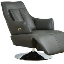 Load image into Gallery viewer, Tufted Genuine Leather Power Swivel Recliner - Gray
