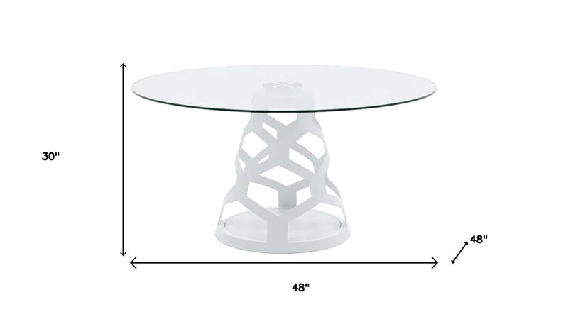48" Rounded Glass And Metal Pedestal Base Dining Table - Clear