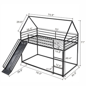 Twin over Twin House Bunk Bed with Ladder and Slide,Black