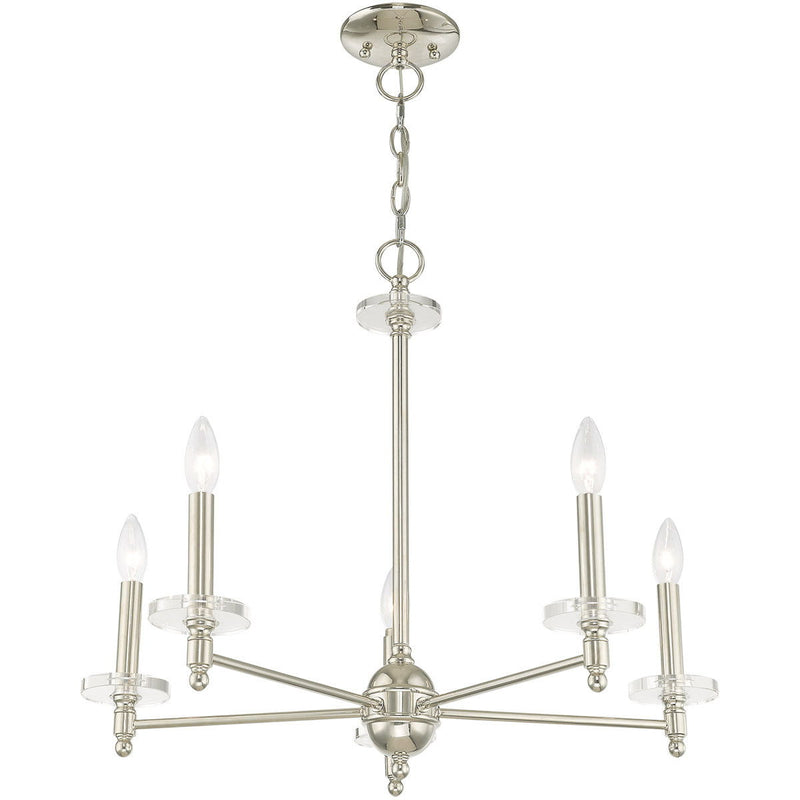 Five Light Metal Dimmable Chandelier With Shades - Nickel / Clear
