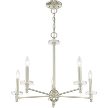Load image into Gallery viewer, Five Light Metal Dimmable Chandelier With Shades - Nickel / Clear
