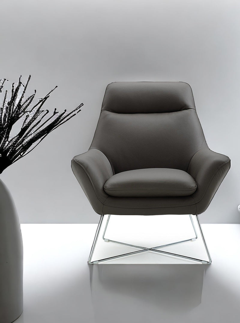 Modern Top Grain Italian Leather Accent Chair - Dark Gray